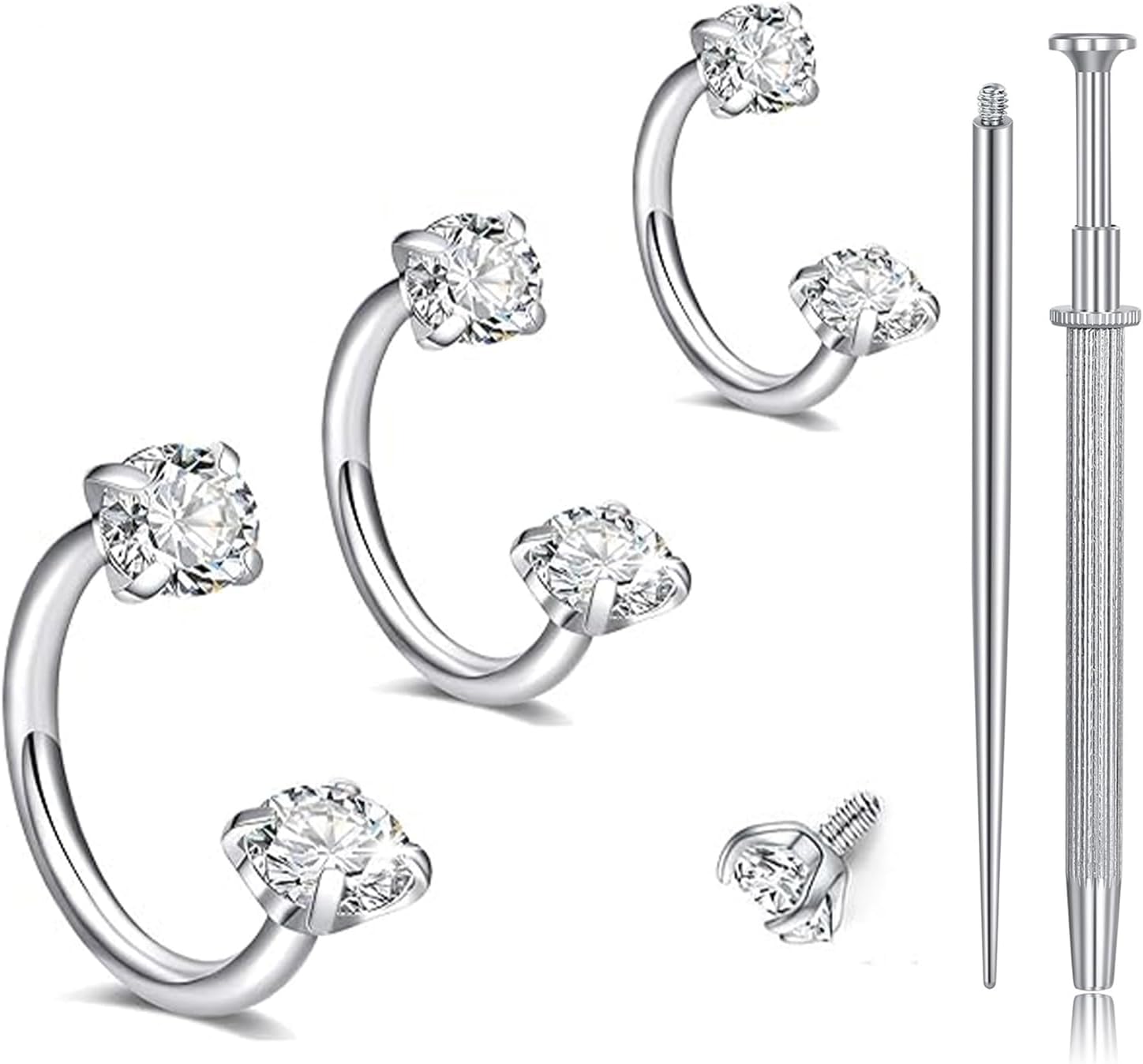 Nymora Anillo de Nariz de Plata 18G 3 Piezas (6mm 7mm 8mm) Piercing de Herradura de Circonio, Anillo de Piercing de Labios y Anillo de Helix con Herramienta de Agarre para Mujeres