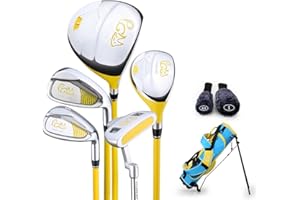 PGM Ensemble Complet de Clubs de Golf Junior pour Enfants, 5 Clubs de Golf avec Sac de Support et 2 Couvre-Clubs pour garçons et Filles, Main Droite