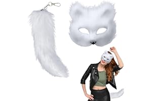 Enjoyaa Cat Mask and Plush Faux Fur Tail,Furry Fox Mask with 30cm Long Fox Tail Cosplay Party Animal Costume Dress Up Party Carnival Costume Prop for Adult Kids Halloween Dress Up