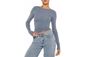 KUKEYIEE Top Casual da Donna Slim Fit Top Girocollo Manica Lunga T-Shirt Aderente Camicetta di Base Tee Tops