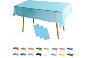 POPOYU 3Pack Light Blue Table Cloth Party Disposable Tablecloths Table Covers,137x274cm Rectangle Large Plastic Tablecloth Party for Picnic,Baby Shower,Wedding,Birthday,Halloween,Christmas Table Decorations