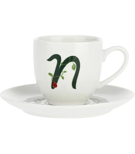 La Porcellana Bianca - Tazzina da Caffè con Piattino Lettera 'V' in