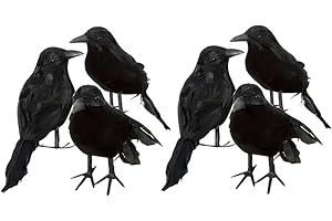 Shiwaki 6 Pack Crows Artificial Bird Halloween Decor Raven Black Birds Black Feathered Crow Handmade Prop Decorations Realistic Animal Ornament Figurine Statue Model