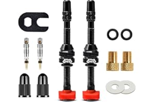 MUQZI Valve Tubeless Presta 60 mm Valve française avec outil Value Core Remover Tool et bouchons de tige de valve compatible avec la plupart des jantes de vélo sans chambre à air, noir (60 mm)