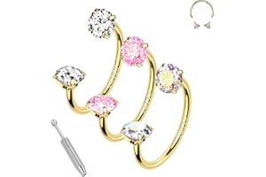 ALACLO 3Pcs 14k Gold Filled Horseshoe Nose Rings Studs, 20G 18G 16G 316L Stainless Steel Threaded Labret Lip Daith Helix Tragus Cartilage Earrings Piercing Jewelry With Tool 8mm Gold