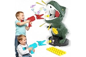 BLmukce Dinosaur Shooting Toys for Boys 2 3 4 5 6 7 Years Old, 2 Air Pump Launchers, Movable Target & 48 Foam Balls with LED Score & Sound, Christmas/Birthday Gift for Toddlers (DARK GEEEN)