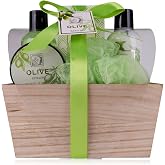 Accentra - OLIVE shower set gift set for women in a beautiful wooden box - 5 piece care set with shower gel, body lotion, bat