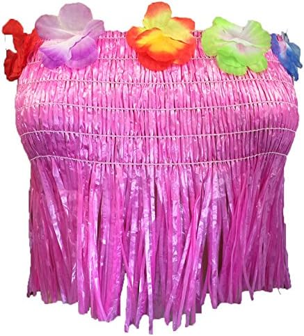 LADIES HAWAIIAN BRA STRAW FANCY DRESS SUMMER CARNIVAL LUAU HULA COSTUME (Pink)
