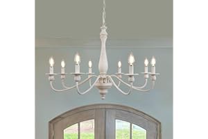 ‎KMAIPEM KMaiPem Kronleuchter Vintage Weiß, 8 Lichter Modern Landhaus Holz Hängelampe Wohnzimmer, Höhenverstellbarer Rustikal Bauernhaus Weiss Pendelleuchte für Schlafzimmer, Küche, Esszimmer, Flur
