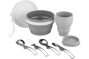 Foldable Mess Kit, ISFORU Camping Cup Bowl with Cutlery Set, Microwave Oven Available Food Grade Silicone for Travel Outdoor Camping Hiking and Picnic