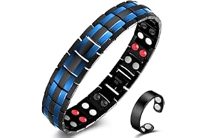 Cigmag Magnetic Men Ultra Strength Magnet Titanium Steel Double Row 4 in 1 Elements, with a Magnetic Attached Adjustable Tool & Gift Box(2 Link Blue)