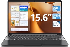 SGIN Ordinateur Portable 15,6 Pouces, 8 Go RAM 256 Go SSD Notebook, Celeron Quad-Core,1366x768, 2.4/5.0G WiFi, Bluetooth 4.2, Prend en Mémoire Extensible 512 Go TF