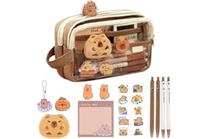 OFFCUP Trousse à Crayons Capybara, Ensemble de Papeterie Kawaii Trousse Scolaire avec Poignée, Grande Capacité Sac à Crayons Trousse à Maquillage école Fournitures Scolaires pour Filles étudiants