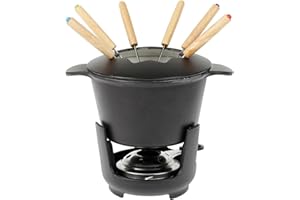 Sitram 713351 Service à fondue 10 pièces en Fonte d'acier émaillée Ø16 cm inclus 6 fourchettes, 1 caquelon, 1 couvercle, 1 support en fonte et 1 brûleur