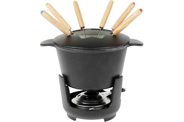 Sitram 713351 Service à fondue 10 pièces en Fonte d'acier émaillée Ø16 cm inclus 6 fourchettes, 1 caquelon, 1 couvercle, 1 support en fonte et 1 brûleur
