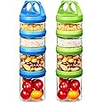 SELEWARE Portable stackable food storage containers for snacks, formula, powders and drinks, twist-lock system, airtight, leak-proof, BPA and phthalate free, Blue and Green
