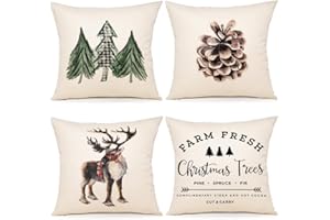 ZWJD Christmas Decor Christmas Cushion Covers 45x45 cm, Set of 4 Beige Decorative Pillow Cases Winter Xmas Cushions for Festive Decoration on Living Room, Couch or Bedroom