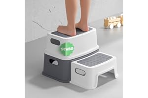 DEANIC Sgabello Bagno Bambini, Antiscivolo Scaletta 2 Gradini Bambini, 30cm(L) X37.5cm(L) X25cm(H) Gradino Bambini (Grigio)