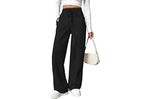 PINSPARK Damen Jogginghose High Waist Sporthose Weites Bein Sweatpants mit elastischem Bund Yogahose Trainingshose Fitness Sweathose Baggy Freizeithose mit Taschen