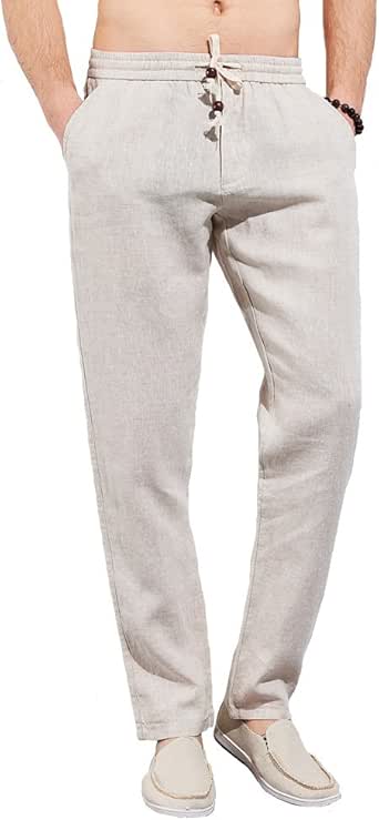 UAISI Leinenhose Herren Sommer Lang Weiß Hose Slim fit Leinenhosen für