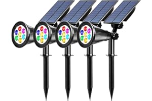 T-SUNUS Spot Solaire Extérieur Couleur, Lampe Solaire Exterieur RGB avec 7 Couleurs 7 LEDs Lumiere Solaire Exterieur Puissante pour Patio Pelouse Arbre Cour Pack de 4