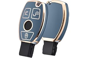 OATSBASF Etui na kluczyki samochodowe do Mercedes Benz W204, W211, 2-3 klawisze, bezkluczykowy dostęp, klasy A/B/C/E (złoty brzeg – szary)