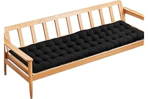 PLULON Black Garden Bench Cushion 2/3 Seater Porch Swing Chair Cushion Bench Seat Pad Mat Furniture Pad for Patio Lawn Lounger 120x48cm