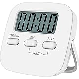 NIAGUOJI - Timer da cucina digitale con grande schermo LCD, timer magnetico con sveglia forte e conto alla rovescia (bianco)