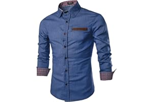 COOFANDY Męska koszula na co dzień zapinana na guziki koszula sukienka koszula z długim rękawem dżinsowa koszula robocza w stylu kowbojskim slim fit