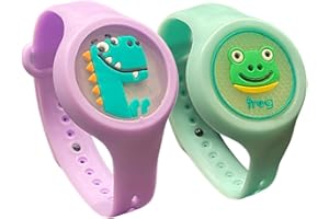 SO GOODS braccialetto antizanzare bambini (confezione da 2), antizanzare bambini con animali, 2 diversi animali, naturale, realizzato con citronella (Dino & Rana)