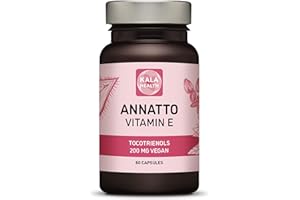 Annatto Tocotrienols Vegan Kala Health Vitamin E Supplements, Tocopherol Free, Eannatto Capsules without PAH's and contaminants - Improved from Deltagold - 200mg - NON-GMO & Antioxidant (60)