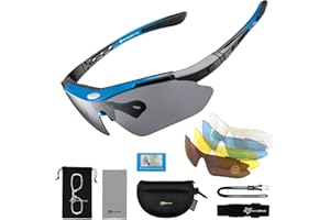 ROCKBROS Spolaryzowane Okulary Sportowe, UV400, Przeciwsłoneczne z 5 Wymiennymi Soczewkami, dla Kobiet i Mężczyzn, do Wielu Sportów na Świeżym Powietrzu, Idealny Prezent Urodzinowy i Świąteczny