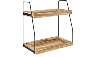 XUDREZ Coffee Station Organizer for Countertop, 2 Tier Coffee Bar Accessories Organizer, Condiment Storage, Wooden Kitchen Counter Shelf for Bathroom, Kitchen, Office