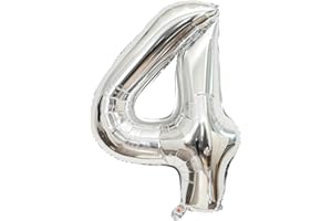 DAZAKA Globos de Cumpleãnos 4 Plata|101 CM Globo 4 Años Plata | Foil Globo Número 40 Pulgadas,Decoracion Cumpleaños,Globos Numeros Gigantes Para Boda Aniversario,Fiestas-con Helio o Aire