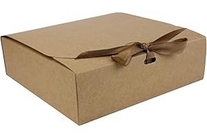 Emartbuy Confezione da 12 Confezione Regalo a Forma Quadrata, 16.5 cm x 16.5 cm x 5 cm,Assemblaggio Facile, Scatola Kraft Marrone Con Fiocco in Nastro