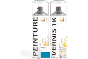ipixline Kit Retouche Peinture Carrosserie Voiture - Bombe Aérosol Peinture Auto 400 ml, Vernis Brillant 1k 400 ml - Compatible avec Renault - Bleu Telecom 482