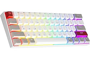 NEWMEN GM610 Wireless Mechanical Keyboard, 60% USB C Wired/Bluetooth/2.4Ghz RGB Backlit Compact Hot Swappable Gaming Keyboard, White Anti-Ghosting PC Mac Windows Android, Grey/Red Switch
