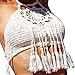 Produktbild Böhmische Damen Push Up Bikini Frauen Sexy Crochet Quaste Bralette Stricken Baumwolle BH Häkeln Hohlen Crop Baumwolle BH Tanktops Boho Beach Bikini Strand Crop Tankini tops Sommerkleid (Weiß)