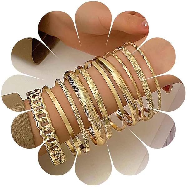 Prosy Set Di Bracciali Larghi Multistrato Oro - Gioielli Regolabili E Lucidi Per Donna
