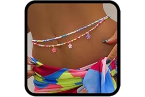 Fashband Boho Catena in vita a strati Catene in vita con perline di fiori Catene per il corpo da spiaggia con ciondolo bikini per donna