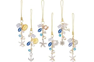 SUNNYCLUE 1 boîte 6 Set Téléphone Breloques Charms Téléphone Anti Poussière Breloques de Téléphone Dorées Breloques de Téléphone Hawaïennes Océan Breloques de Téléphone Breloques de Coquillage Étoile
