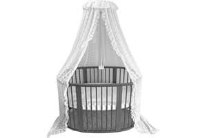 Wonder Space Élégant Berceau Bébé à Baldaquin avec Support Réglable - Chiffon Dentelle Sheer Pom Poms Tissu, Fée Rêve Princesse Rideau pour Bébé Chambre Décoration Ajout Moustiquaire(Blanc)