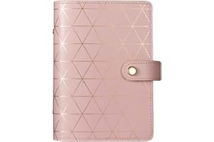 Rubywoo Regenerated Leather Journal Travel Composition Notebook Filofax Planner Organiser Round Ring Binder for Monthly Weekly Daily Schedule Personal Memo Premium Thick Paper(PinkGold, A6)