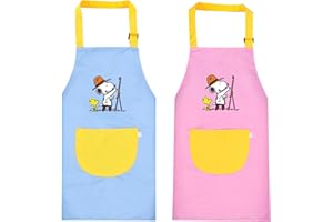 MELLYSTORE Delantal Niños Pintura 2pcs Delantales Cocina Niños con Bolsillos Delantal para Niños Ajustables Chico Chica Delantales Impermeables para Pintar Cocinar Hornear de Niños de 6 a 8 Años (Azul y Rosa)