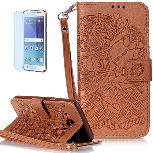 Preisvergleich Produktbild Samsung Galaxy J5(2016) / J510F / J5(2016) Duos New Design Hülle mit Panzerglas,ISENPENK Original Flip Bookstyle Cover Wasserdicht Shockproof Anti Slip Protection Stoßfest Leather Case mit Standfunktion,3D Rose Muster Pattern Wallet Case mit Intern Karte Schlitz,Anti-Sturz Stoßdämpfend Magnetic Closure Handygürtel Wallet Tasche Schutzhülle Leathertasche für Samsung Galaxy J5(2016) / J510F / J5(2016) Duos 5.2Zoll-[Rose pattern,braun]+Panzerglas / Schutzfoile / Displayschutzfolie