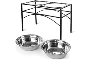 XJYMCOM Raised Dog Bowls Elevated Pet Feeder With Two Stainless Steel Bowls Dog Bowl Stand High Dog Bowl Stand For Large Dogs Pet Bowl Stand Elevated Pet Feeder Dishes (Large Size)