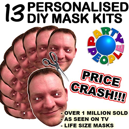 13 x Personalised DIY Custom Photo Face Masks kits for Hen, stag, birthday party etc to make at home