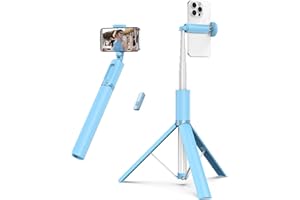 ATUMTEK Bluetooth 140CM Selfie-Stick Stativ Ausziehbares All-in-One-Telefonstativ aus Aluminium mit Kabelloser Fernbedienung um 360° Drehbar für iPhone 14/13 Mini/12 Pro/XS Max Samsung Blau