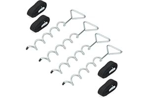 MUKCHAP Set of 4 Trampoline Anchor Kit with Triangle Head, 15.7 Inch Trampoline Tie Down Kit with Straps, Galvanized Spiral Ground Swings Anchor Set for Sheds, Tents