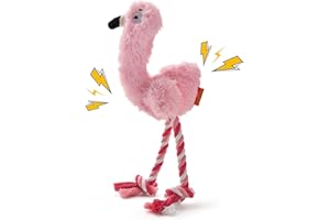 AUSCAT Plush Dog Rope Toy, Durable Squeaky Dog Toys for Puppy Small Medium Dogs (Not for Aggressive Chewers), Flamingo